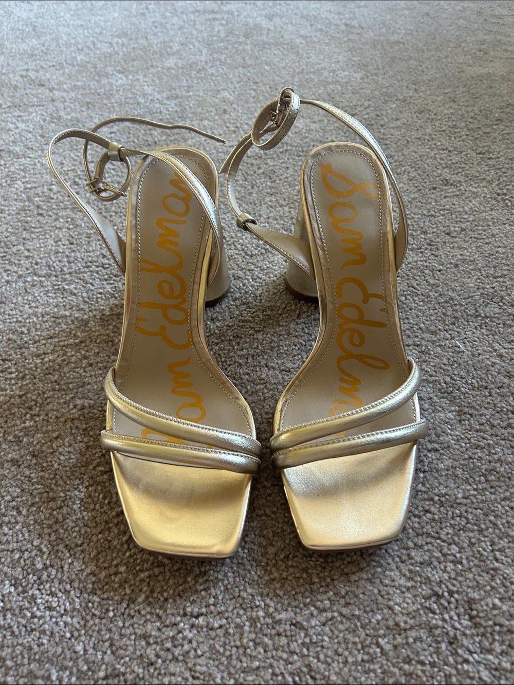 Sam Edelman Metallic Gold Strappy Block Heel Sandals